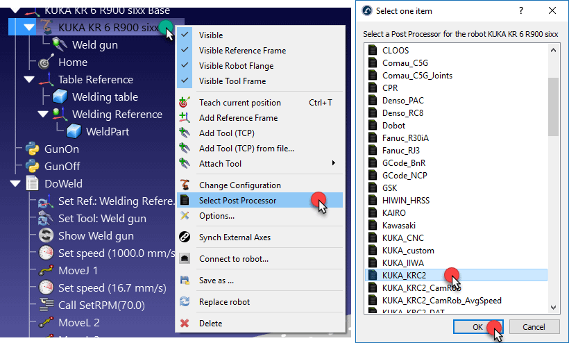 Select Robot Post Processor